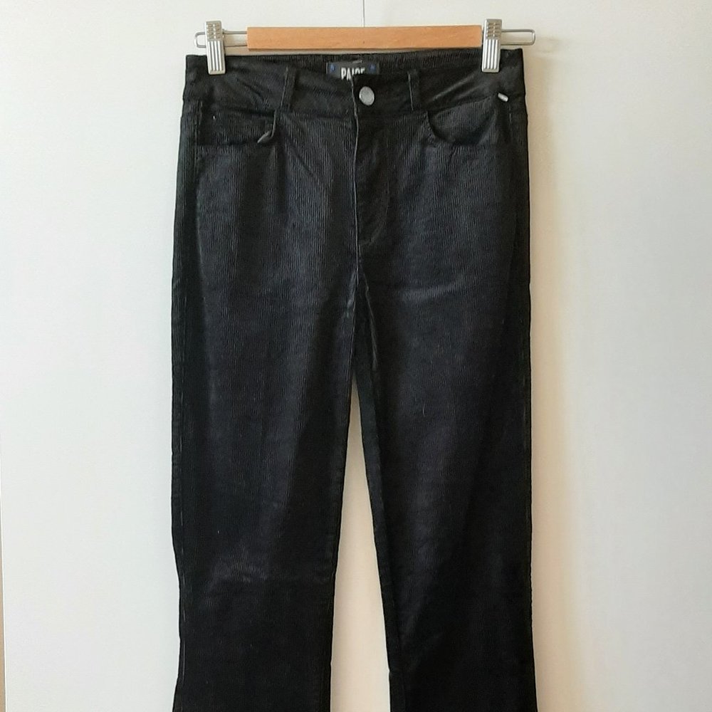 PAIGE High Rise Lou Lou Corduroy Flare Jeans - Black - Size 25/XS